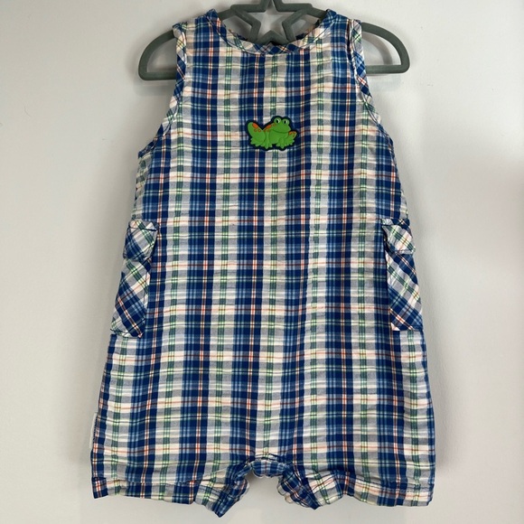 healthtex Other - Healthtex Plaid Frog Romper Blue Green Orange 24M Boys